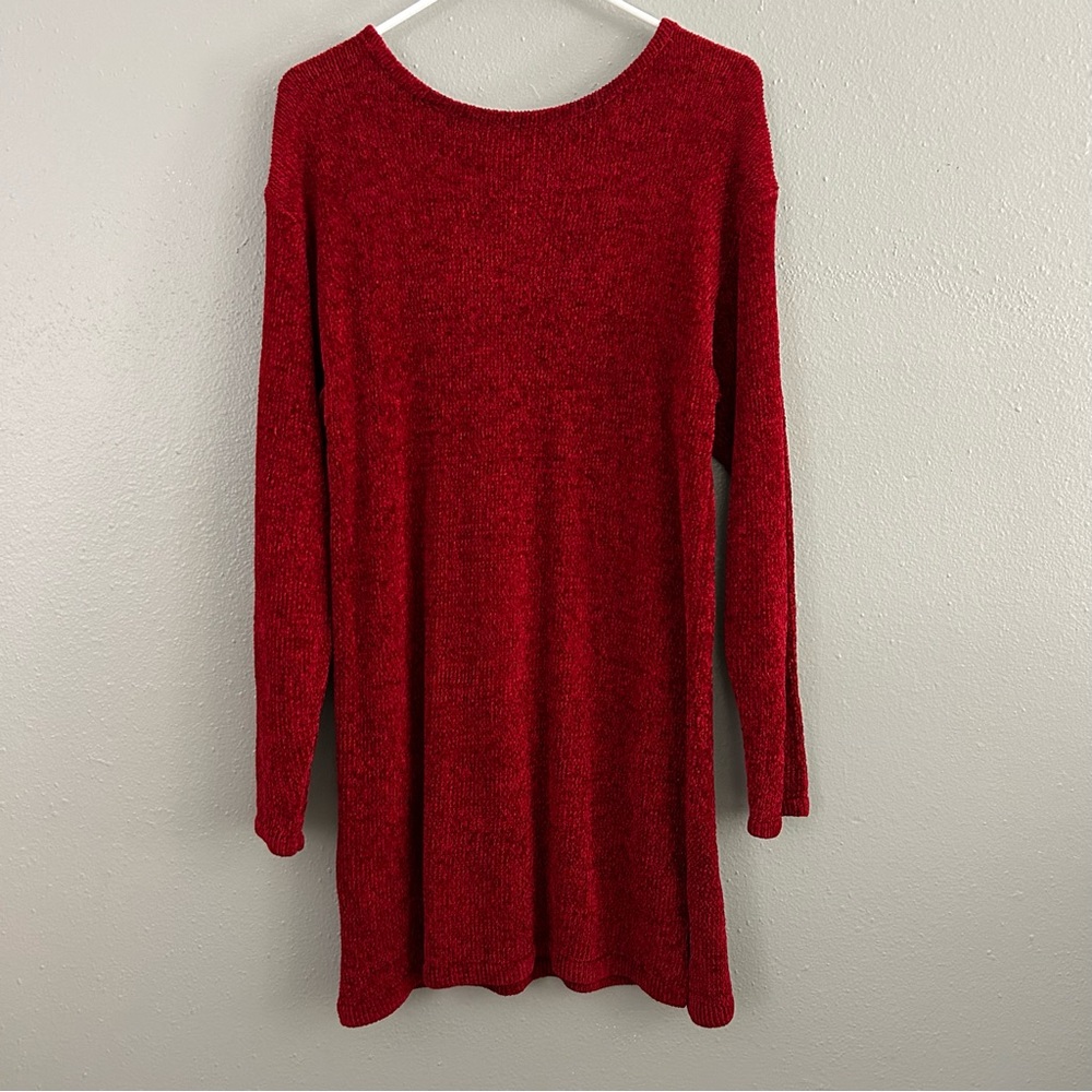 Vintage Lord & Taylor Red Chenille Mini Sweater Dress Size S 90s Y2K Holiday